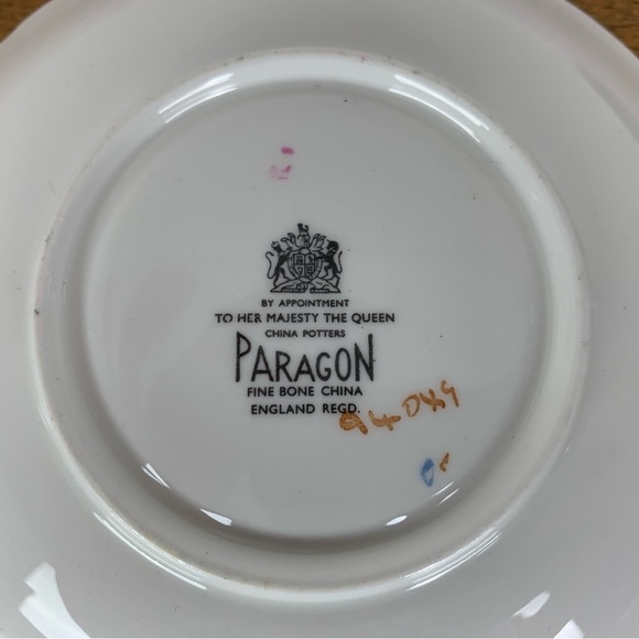 Paragon Teacup Saucer Set Mint Green Red White Roses Single Warrant Bone China - Picture 11 of 15